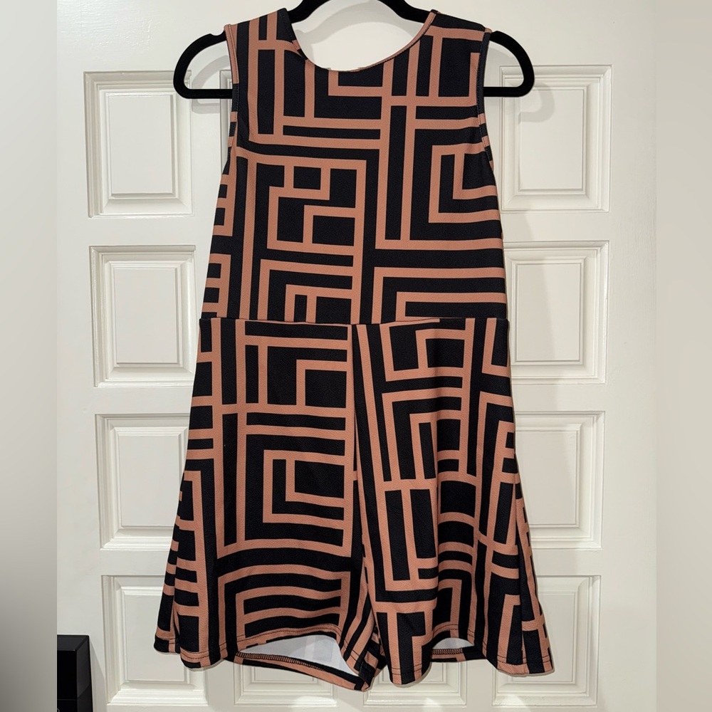 SHEIN Black and Tan Patterned Dress